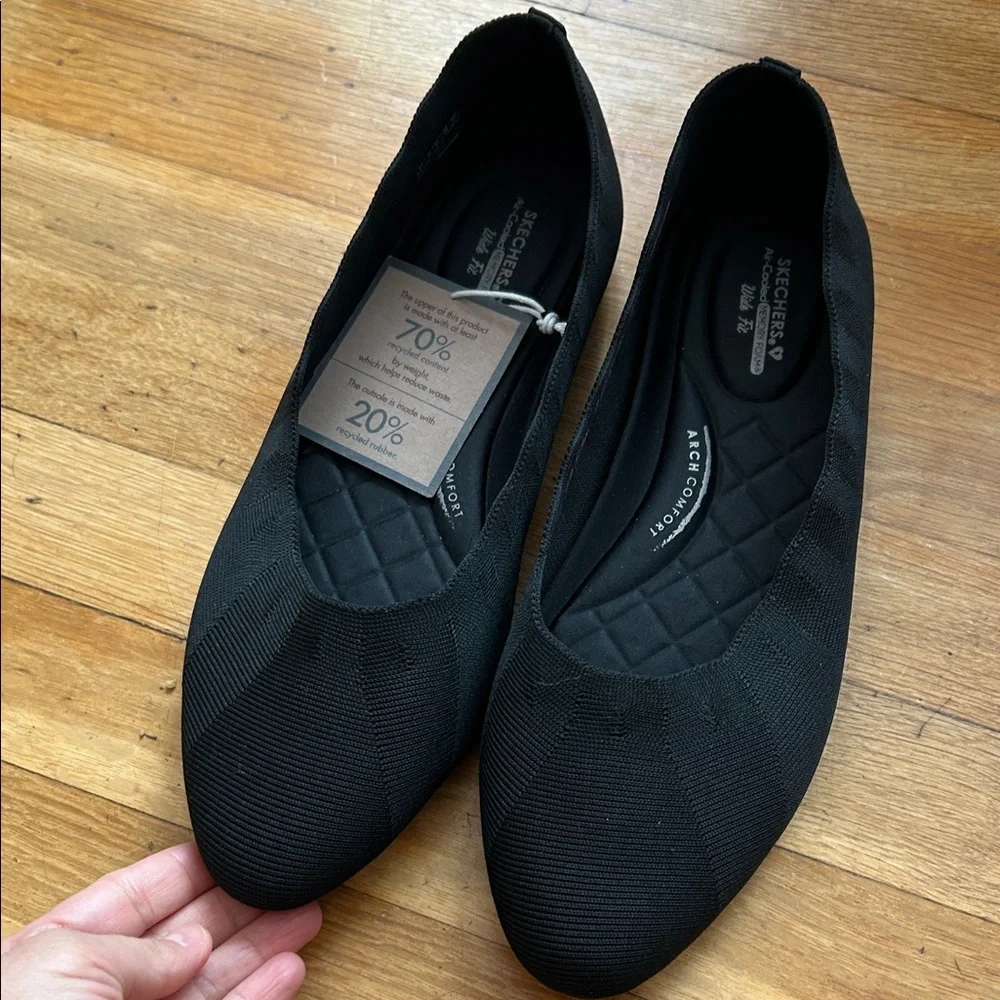 Skechers Women's Black Cleo black ballet most comfortable knit shoes 11 Wide